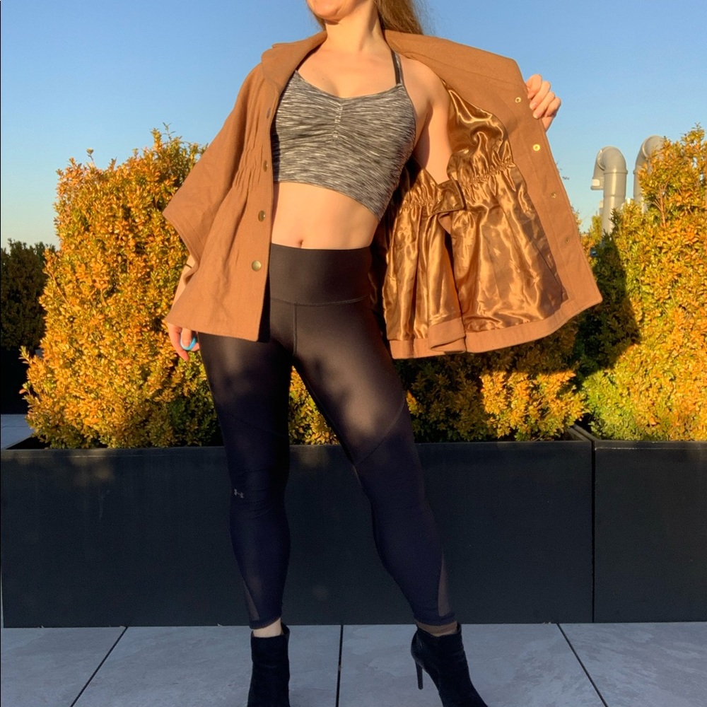 Aqua Camel Wool Bat Wing Ruffled Pea Coat Poncho - Picture 14 of 16